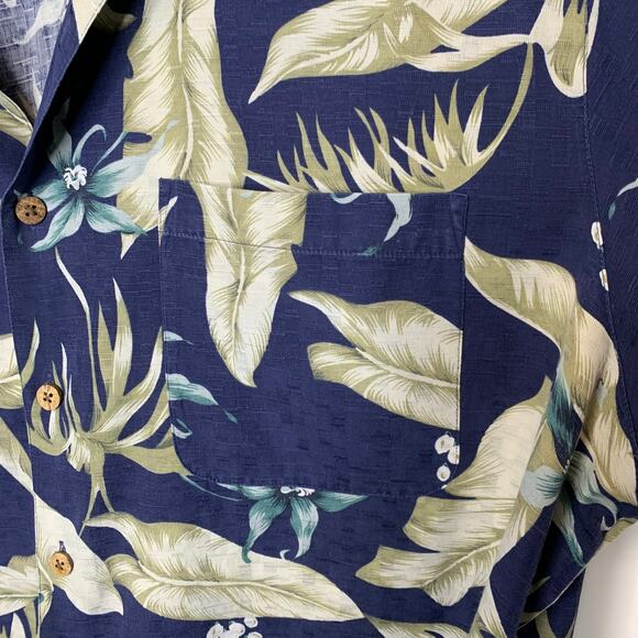 Silk Blue Green Tropical Print Hawaiian Shirt Sz XL - Picture 3 of 4